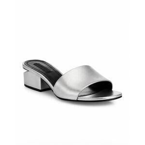 ALEXANDER WANG Lou Metallic Slide Sandal Heel Cutout Silver Sz 38/US 8 $450
